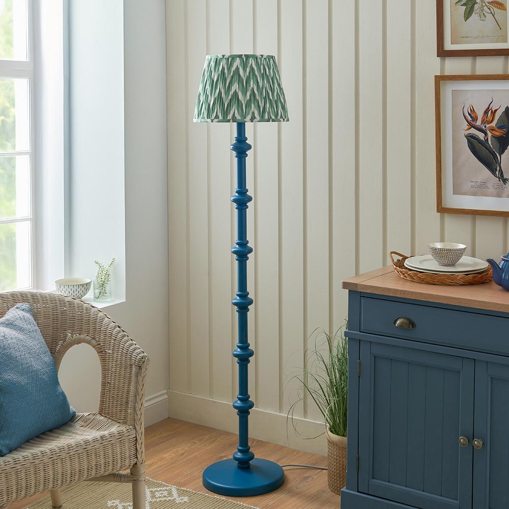 Carnaby And Zigzag 35cm Cotswold Green Shade Floor Lamp Satin Marlin Blue Base