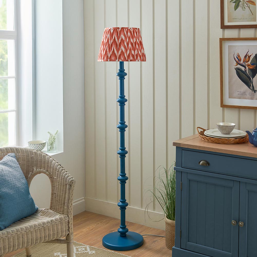 Carnaby And Zigzag 35cm Apricot Orange Shade Floor Lamp Satin Marlin Blue Base