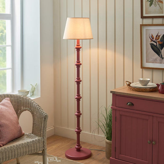 Carnaby And Ivy 35cm Vintage White Shade Floor Lamp With Satin Pink Clay Base