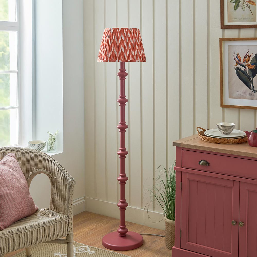 Carnaby And Zigzag 35cm Apricot Orange Shade Floor Lamp Satin Pink Clay Base