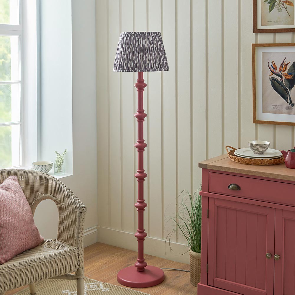 Carnaby And Ikat 35cm Pearl Grey Shade Floor Lamp With Satin Pink Clay Base