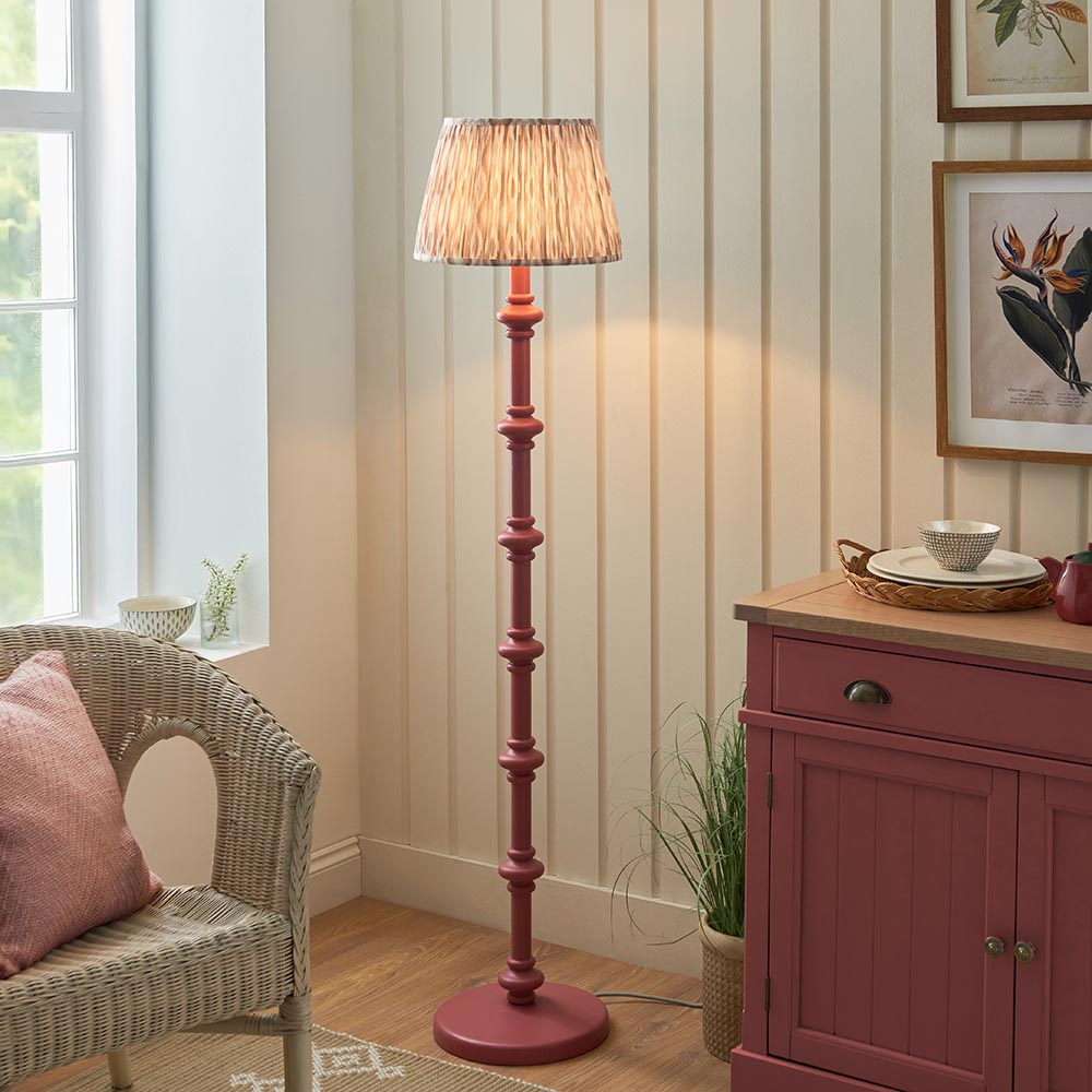 Carnaby And Ikat 35cm Neutral Shade Floor Lamp With Satin Pink Clay Base