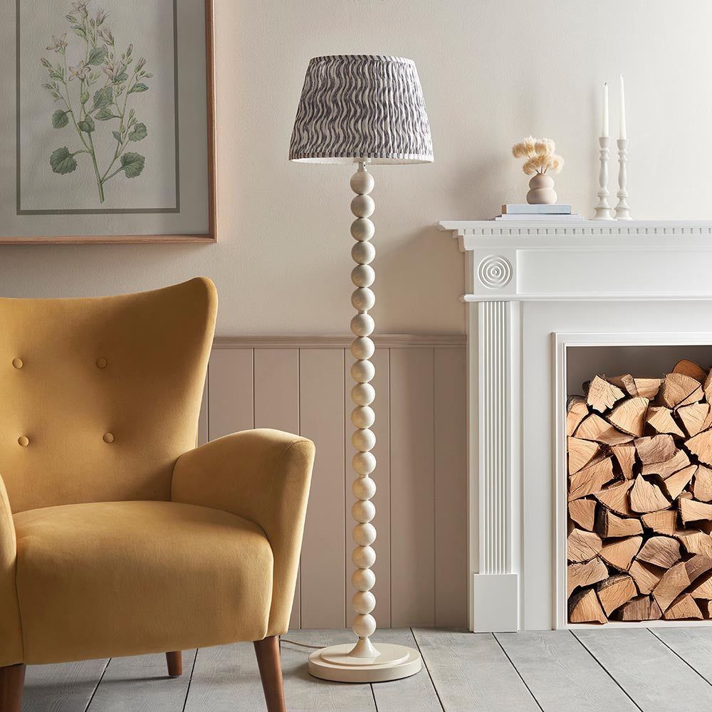 Higgledy And Ripple 35cm Pearl Grey Shade Floor Lamp With Gloss Almond White Base
