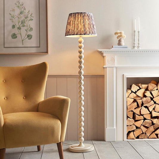 Higgledy And Ikat 35cm Pearl Grey Shade Floor Lamp With High Gloss Almond White Base