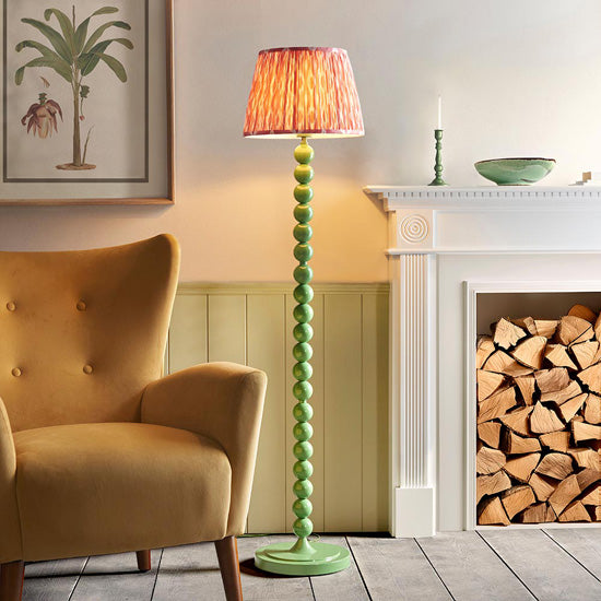 Higgledy And Ikat 35cm Coral Pink Shade Floor Lamp With High Gloss Cotswold Green Base
