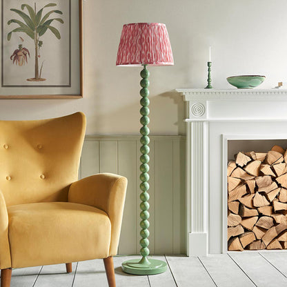 Higgledy And Ikat 35cm Coral Pink Shade Floor Lamp With High Gloss Cotswold Green Base