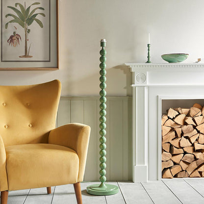 Higgledy And Ikat 35cm Coral Pink Shade Floor Lamp With High Gloss Cotswold Green Base