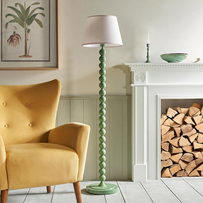 Higgledy And Ivy 35cm Vintage White Shade Floor Lamp With High Gloss Cotswold Green Base
