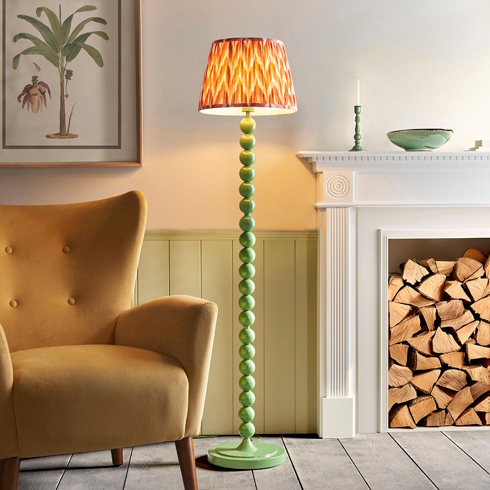 Higgledy And Zigzag 35cm Apricot Orange Shade Floor Lamp With Gloss Cotswold Green Base