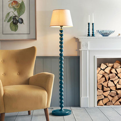 Higgledy And Ivy 35cm Vintage White Shade Floor Lamp With High Gloss Marlin Blue Base
