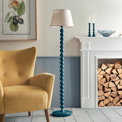 Higgledy And Ivy 35cm Vintage White Shade Floor Lamp With High Gloss Marlin Blue Base