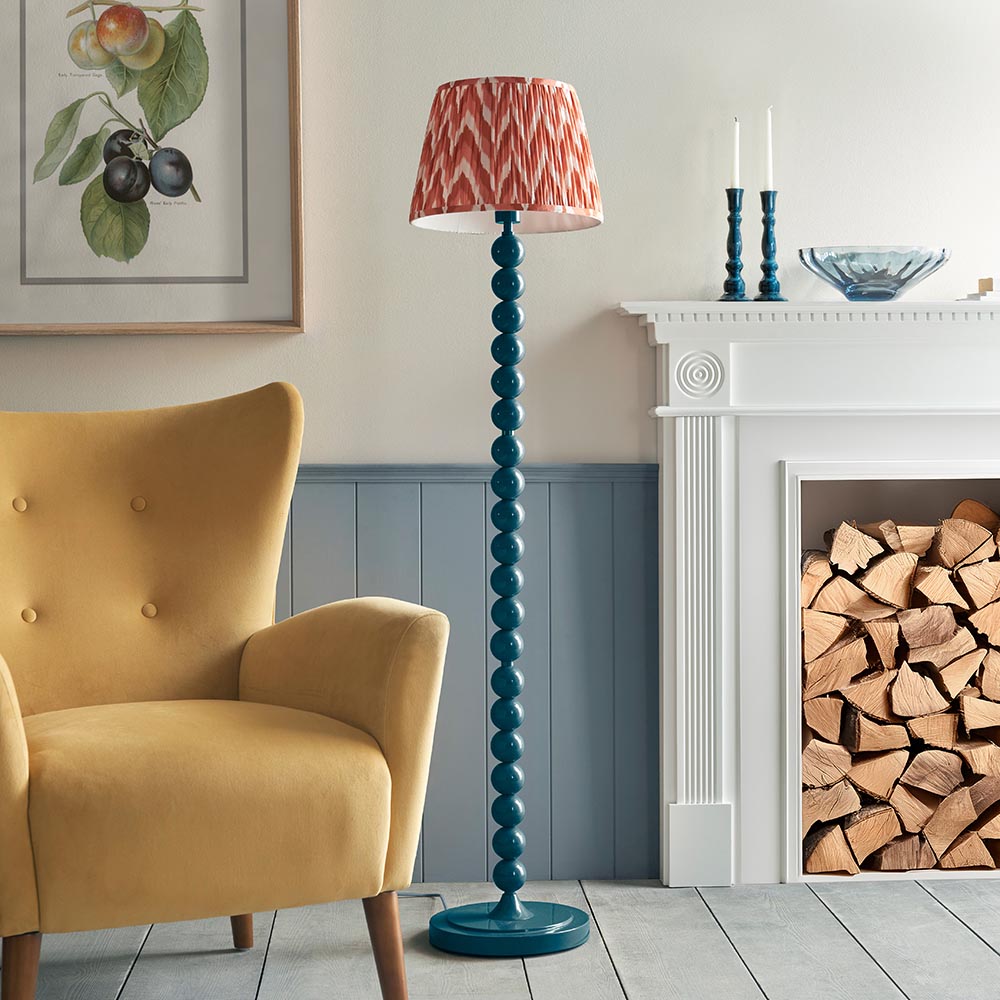 Higgledy And Zigzag 35cm Apricot Orange Shade Floor Lamp With Gloss Marlin Blue Base
