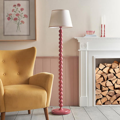 Higgledy And Ivy 35cm Vintage White Shade Floor Lamp With High Gloss Pink Clay Base