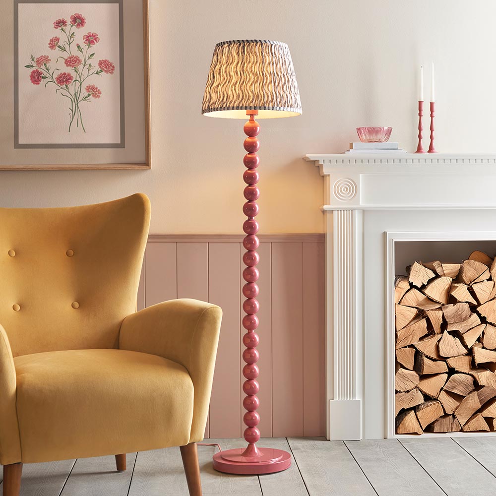 Higgledy And Ripple 35cm Pearl Grey Shade Floor Lamp With Gloss Pink Clay Base