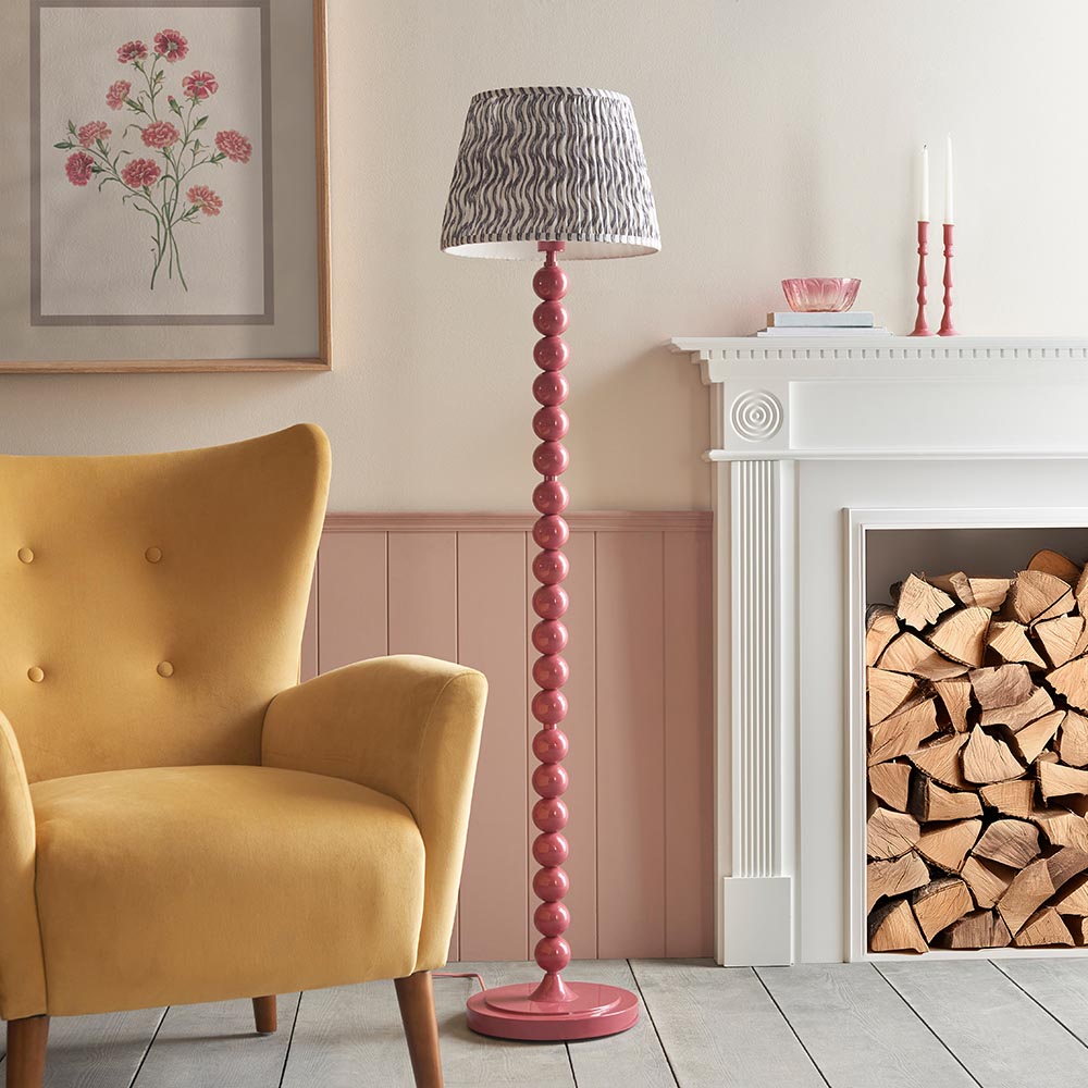 Higgledy And Ripple 35cm Pearl Grey Shade Floor Lamp With Gloss Pink Clay Base