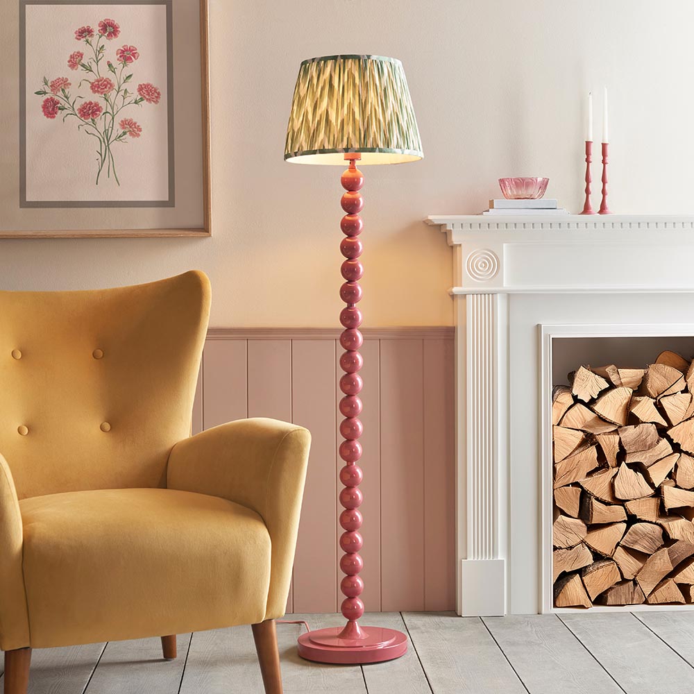 Higgledy And Zigzag 35cm Cotswold Green Shade Floor Lamp With Gloss Pink Clay Base