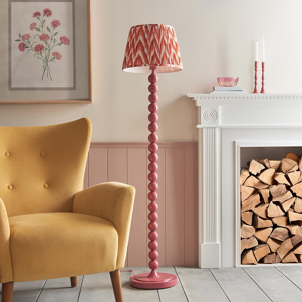 Higgledy And Zigzag 35cm Apricot Orange Shade Floor Lamp With Gloss Pink Clay Base