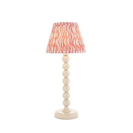 Higgledy And Ripple 20cm Coral Pink Shade Table Lamp With Gloss Almond White Base