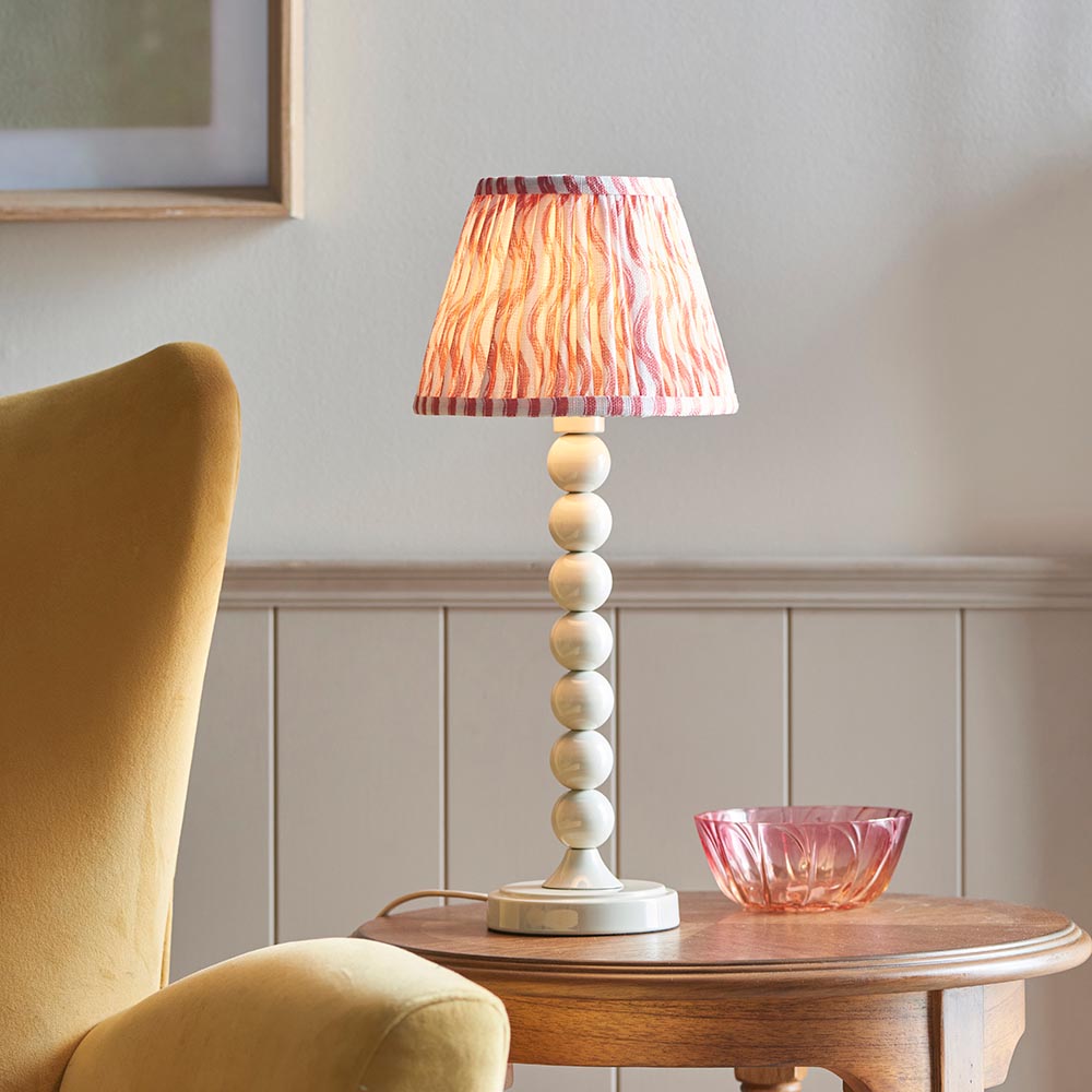 Higgledy And Ripple 20cm Coral Pink Shade Table Lamp With Gloss Almond White Base