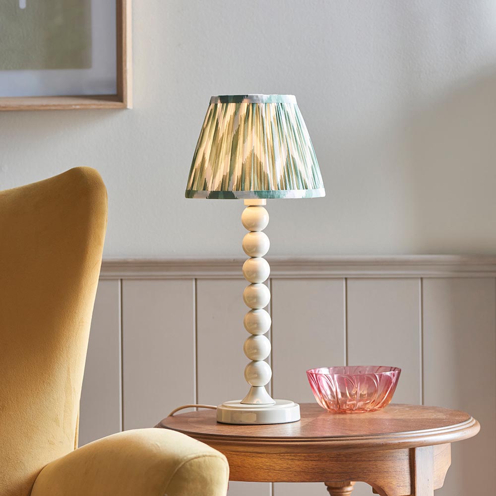 Higgledy And Zigzag 20cm Cotswold Green Shade Table Lamp With Gloss Almond White Base