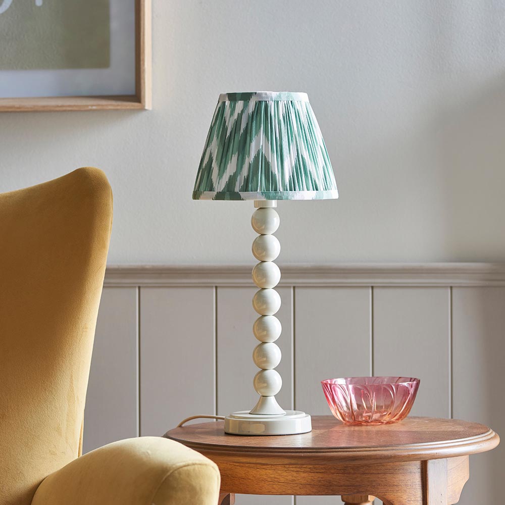 Higgledy And Zigzag 20cm Cotswold Green Shade Table Lamp With Gloss Almond White Base