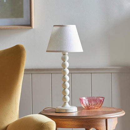 Higgledy And Ivy 20cm Vintage White Shade Table Lamp With High Gloss Almond White Base