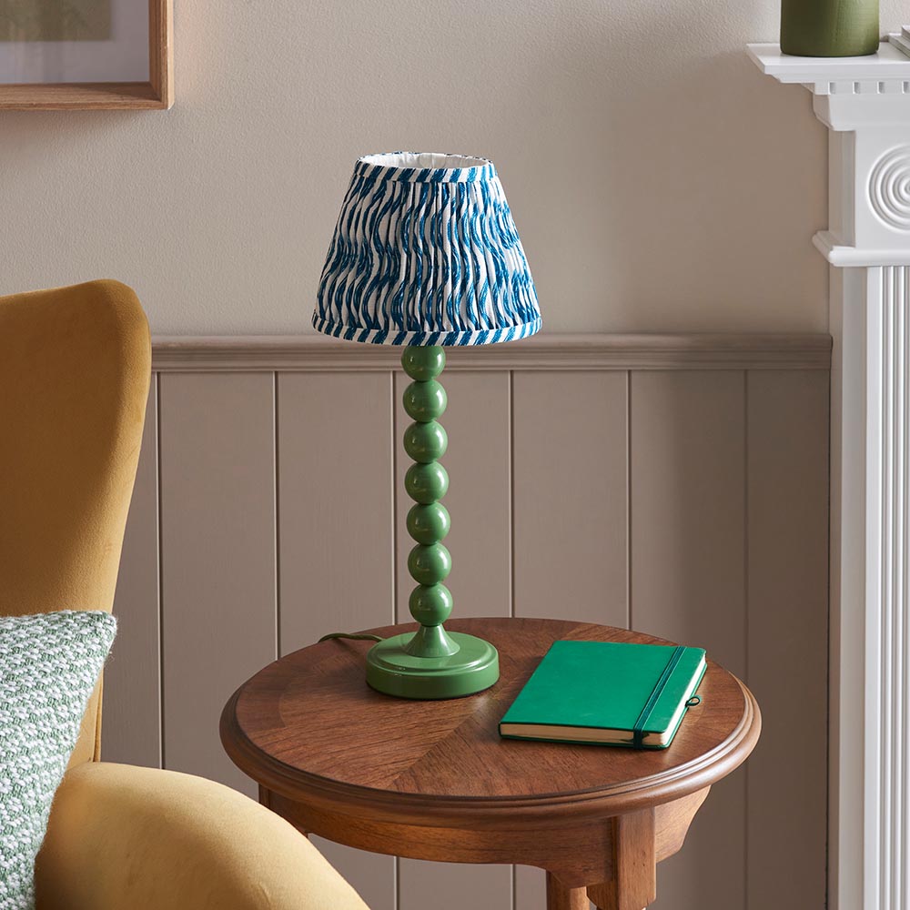 Higgledy And Ripple 20cm Marlin Blue Shade Table Lamp With Gloss Cotswold Green Base