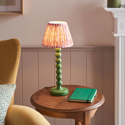 Higgledy And Ripple 20cm Coral Pink Shade Table Lamp With Gloss Cotswold Green Base