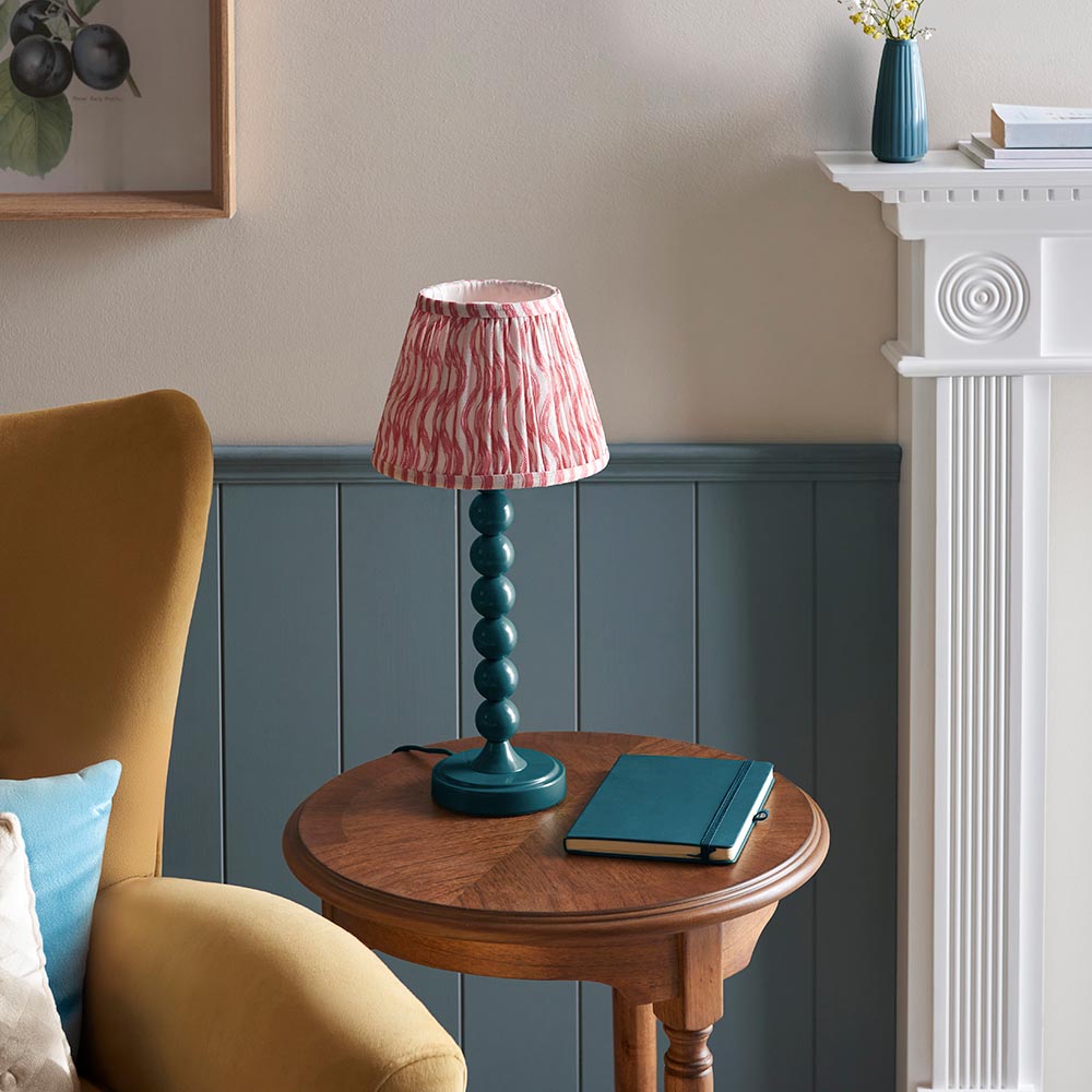 Higgledy And Ripple 20cm Coral Pink Shade Table Lamp With Gloss Marlin Blue Base