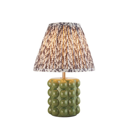 Bobble And Leaf 25cm Pearl Grey Fabric Shade Table Lamp In Olive Green Bobble Ceramic Base