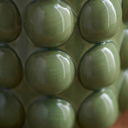 Bobble And Leaf 25cm Pearl Grey Fabric Shade Table Lamp In Olive Green Bobble Ceramic Base