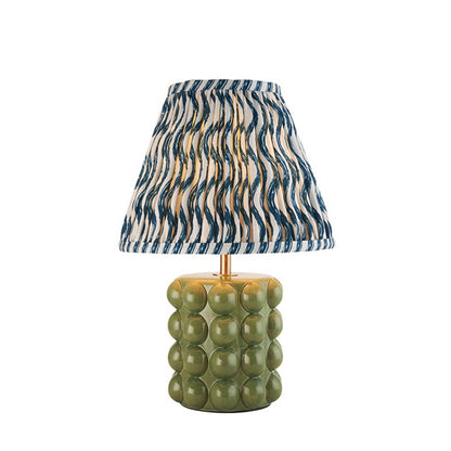 Bobble And Ripple 25cm Marlin Blue Fabric Shade Table Lamp In Olive Green Bobble Ceramic Base