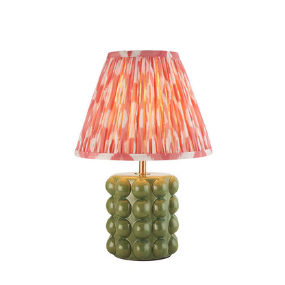Bobble And Ikat 25cm Coral Pink Fabric Shade Table Lamp In Olive Green Bobble Ceramic Base