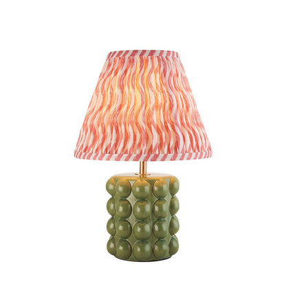 Bobble And Ripple 25cm Coral Pink Fabric Shade Table Lamp In Olive Green Bobble Ceramic Base
