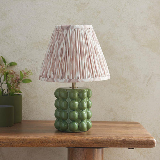 Bobble And Ikat 25cm Neutral Fabric Shade Table Lamp In Olive Green Bobble Ceramic Base