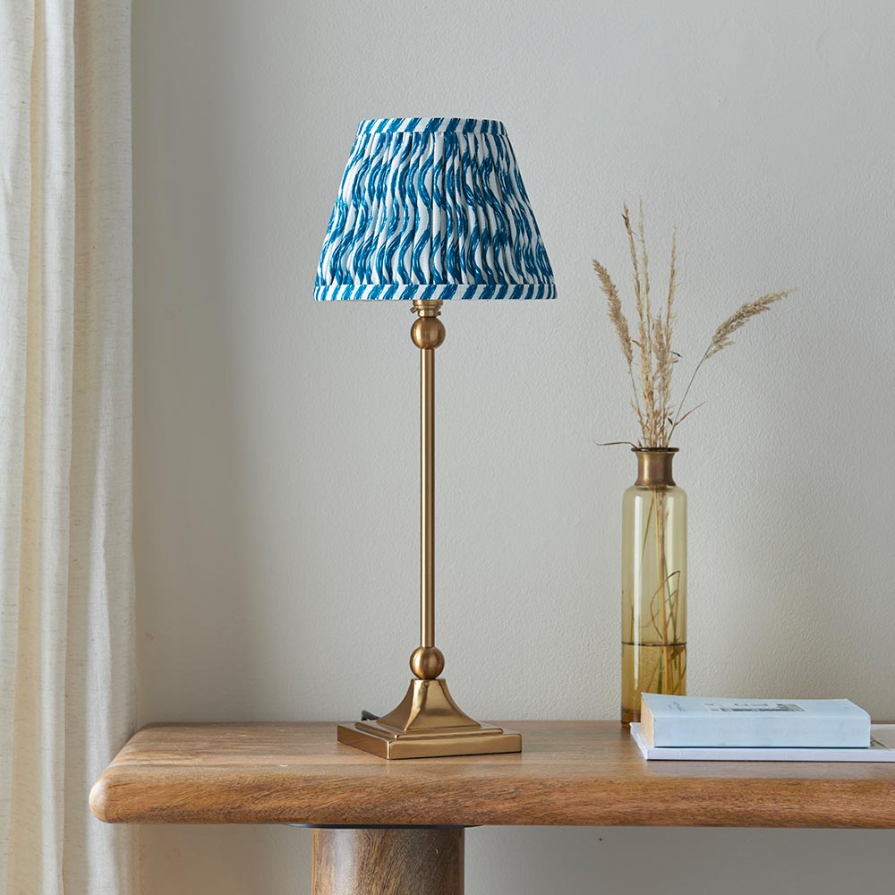 Santiago And Ripple 20cm Marlin Blue Shade Table Lamp In Brushed Aged Brass