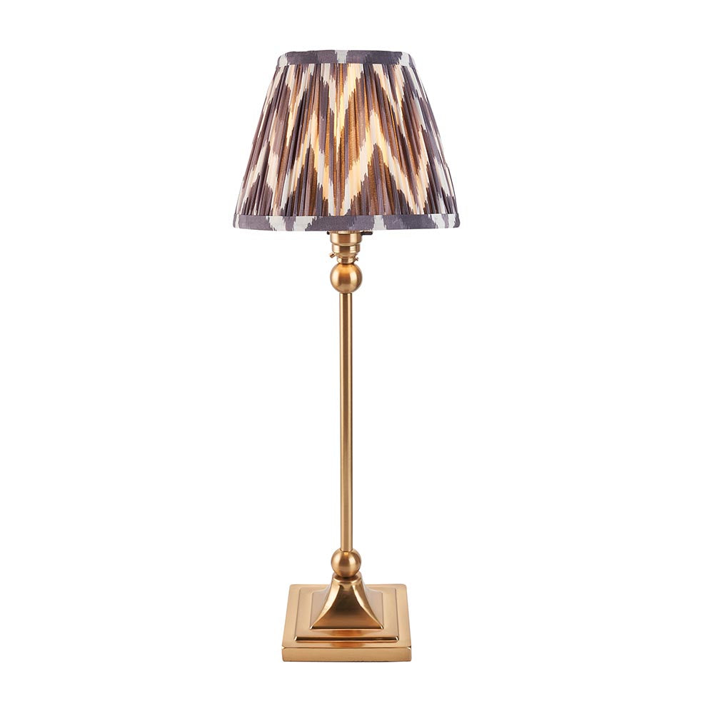 Santiago And Zigzag 20cm Pearl Grey Shade Table Lamp In Brushed Aged Brass