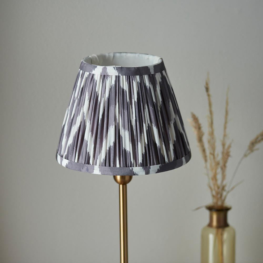 Santiago And Zigzag 20cm Pearl Grey Shade Table Lamp In Brushed Aged Brass