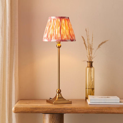 Santiago And Ikat 20cm Coral Pink Shade Table Lamp In Brushed Aged Brass