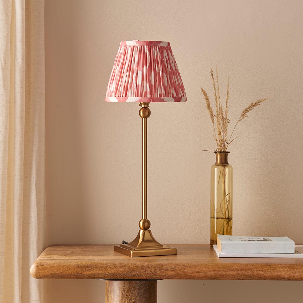 Santiago And Ikat 20cm Coral Pink Shade Table Lamp In Brushed Aged Brass