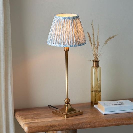 Santiago And Leaf 20cm Shell Bay Blue Shade Table Lamp In Brushed Aged Brass