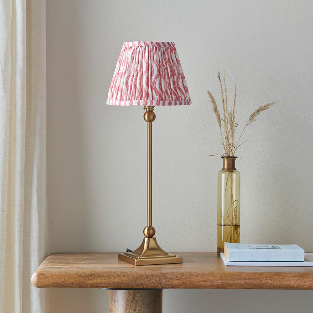 Santiago And Ripple 20cm Coral Pink Shade Table Lamp In Brushed Aged Brass
