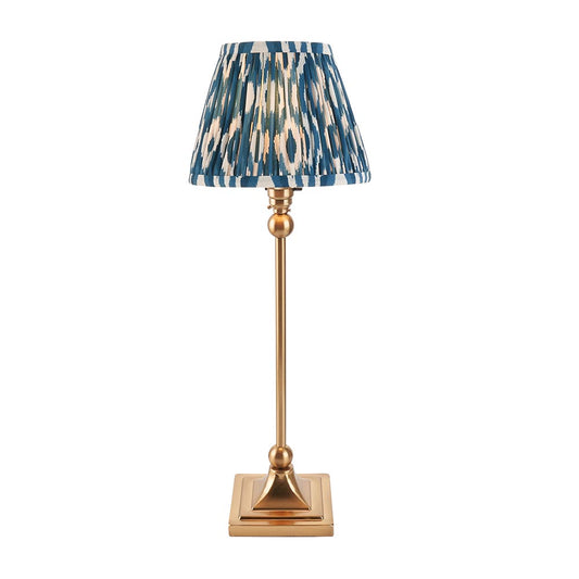 Santiago And Ikat 20cm Marlin Blue Shade Table Lamp In Brushed Aged Brass