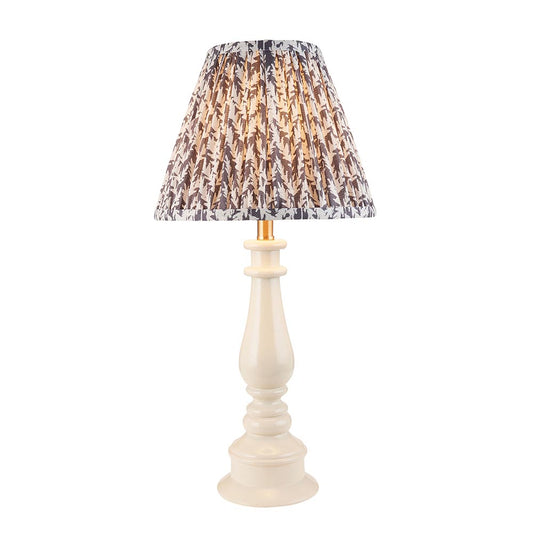Myrtle And Leaf 25cm Pearl Grey Shade Table Lamp With Gloss Almond White Base