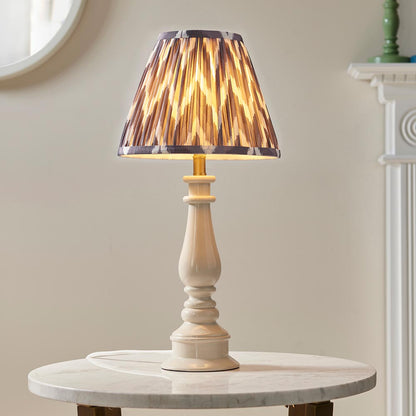 Myrtle And Zigzag 25cm Pearl Grey Shade Table Lamp With Gloss Almond White Base