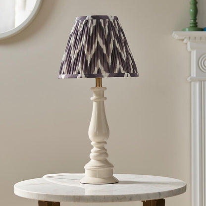 Myrtle And Zigzag 25cm Pearl Grey Shade Table Lamp With Gloss Almond White Base