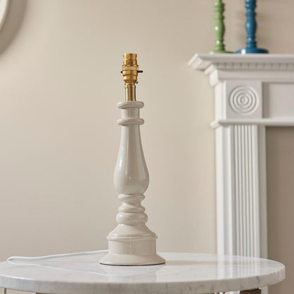 Myrtle And Zigzag 25cm Pearl Grey Shade Table Lamp With Gloss Almond White Base