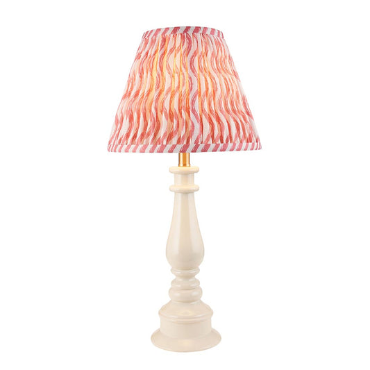 Myrtle And Ripple 25cm Coral Pink Shade Table Lamp With Gloss Almond White Base