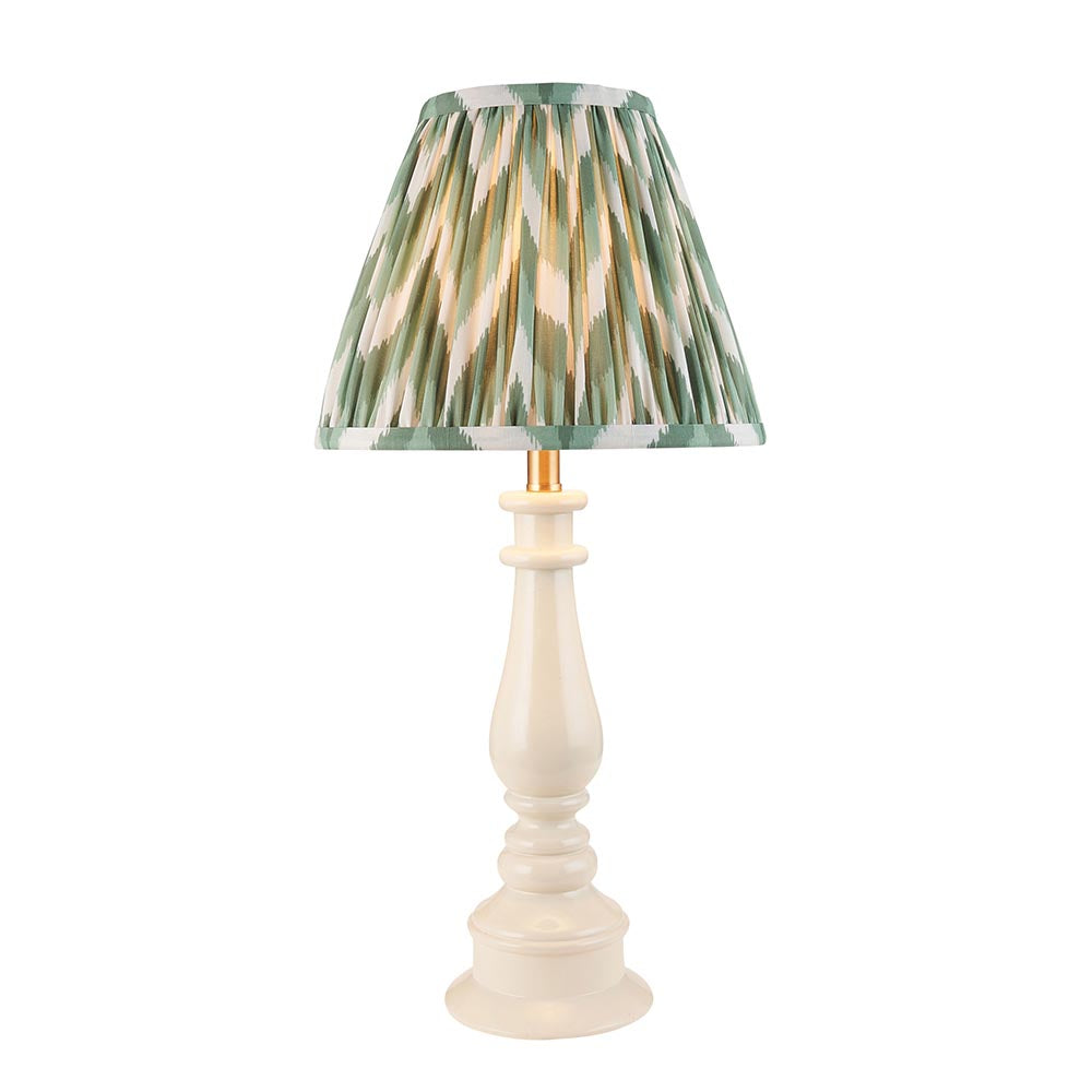 Myrtle And Zigzag 25cm Cotswold Green Shade Table Lamp With Gloss Almond White Base