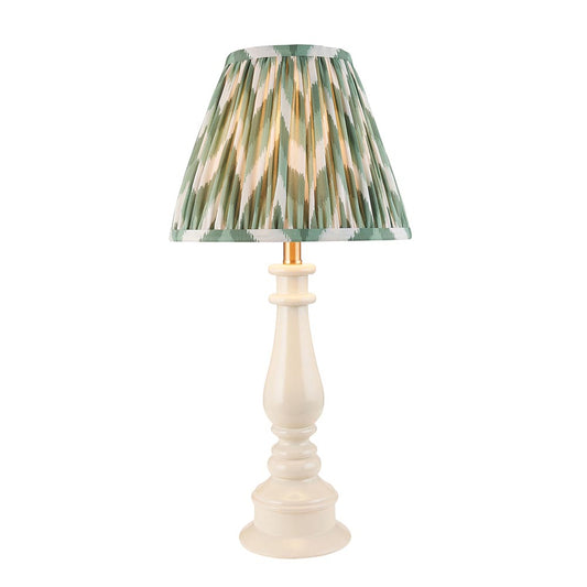 Myrtle And Zigzag 25cm Cotswold Green Shade Table Lamp With Gloss Almond White Base